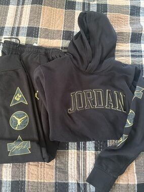 Jordan Black Hoodie and Sweatpants with Gold Accents